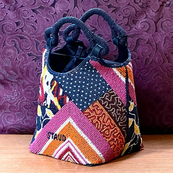 πΊπHPππΊ NWT Staud Beaded Cote Bag Patchwork Foulard πRare Findπ - Picture 5 of 16